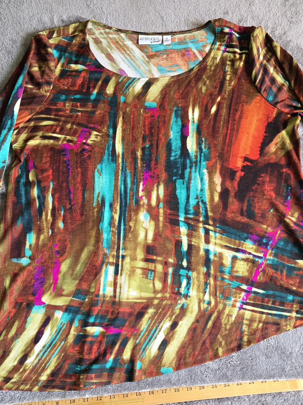 Attitudes by Renee Abstract Multicolor Scoop Neck Long Sleeve Top